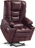 MCombo Large Triple Motor Power Lift Recliner Chair with Massage and Dual Heating, Adjustable Headrest for Tall Elderly People, Faux Leather 7634 (Wine, Large)