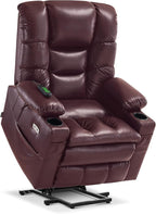 MCombo Large Triple Motor Power Lift Recliner Chair with Massage and Dual Heating, Adjustable Headrest for Tall Elderly People, Faux Leather 7634 (Wine, Large)