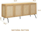 NTC MOSSIC Modern Sideboard with 4 Doors, Natural Rattan Storage Cabinet, Buffet with Metal Legs, Boho Accent Cabinet for Living Room, and Entryway, Effortless Assembly, Sand