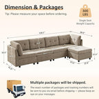 VANOMi 4 Seat Modular Cloud Sofa with Ottoman, 118" Modular Sectional Sofas & Couches for Living Room, Cozy Chenille Cloud Sectional Couch Sofas for Living Room, Apartment, Office, Camel, L Shaped