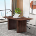 LEVNARY 78 Inch Long Executive Desk, Large Office Desk with Wood Strip Base, Modern Farmhouse Computer Desk Business Furniture for Home Office (Walnut)