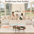 142.5" U Shaped Couch, Modular Sectional Sofa, 3-Seater Comfy Cloud Couch with Movable Ottoman, Deep Seat Couches for Living Room, Linen, Beige