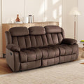 INZOY Manual Recliner Sofa with Padded Armrest, Wall-Hugger 3 Seat Reclining Love Seat Couches with Overstuffed Back, 3 Seater Reclining Chair for Living Room Theater Seating, Brown