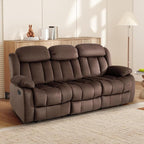 INZOY Manual Recliner Sofa with Padded Armrest, Wall-Hugger 3 Seat Reclining Love Seat Couches with Overstuffed Back, 3 Seater Reclining Chair for Living Room Theater Seating, Brown