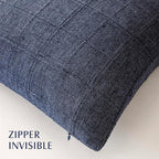 Foindtower Set of 2 Decorative Linen Check Throw Pillow Covers Neutral Farmhouse Vintage Cushion Covers Modern Boho Home Decor for Sofa Chair Couch Bedroom Living Room,22×22 Inch,Navy Blue