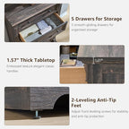 T4TREAM Farmhouse 5 Drawer Dresser for Bedroom, 47" Tall Wood Dresser with Ample Storage Space and Rustic Charm, Dark Rustic Oak