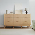 Fluted Dresser for Bedroom,59'' Modern Wooden Dresser with 9 Drawers, Bedroom Dressers, Natural Wood Chest of Drawers for Living Room, Hallway (Oak)