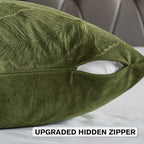 FUTEI Moss Green Velvet Throw Pillow Covers 26x26 Inch Set of 2,Soft Embossed Leaf-Relief Textured Euro Pillow Shams,Natural Home Decor for Couch Living Room