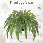 Hollyone 33" Artificial Boston Fern Hanging Basket Large 39 Leaves Fake Ferns in Rattan Pot Greenery Plants for Outdoors & Indoor Faux Fern Bush Basket Plant Patio Garden Home Decor Dusty Green