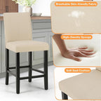 LSSPAID Counter Height Bar Stools Set of 4, 24.8 Inch Upholstered Fabric Barstools, Modern Kitchen Island Chairs with Backrest and Solid Wood Legs, Beige