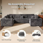 Cloud Sectional Couch with Loveseat, Boneless U-Shaped Cloud Couch with Deep Seat, Soft Plush Modern Minimalist Sofa, Assembly Free Modular Floor Sofa for Office Living Room Apartment, Grey
