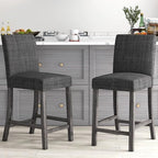 COSTWAY Counter Height Bar Stools Set of 2, 24.5’’ Upholstered Mid Century Modern Island Chairs with Rubber Wood Legs, Wooden Barstools for Kitchen, Dining Room, Bar, Restaurant (Grey)