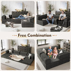108" L Shaped Couch, Modular Sectional Sofa with Chaise, Cloud Boneless Couch with Deep Seat & Removable Pillow for Living Room, Bedroom,No Assembly Required（Grey）