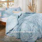 Bedsure Tufted Boho Comforter Set Full Size - Light Blue Boho Bed Set, GentleSoft™ 3 Pieces Farmhouse Shabby Chic Embroidery Bedding, Gifts for Woman, Soft Jacquard Full Comforter for All Seasons