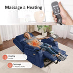 MCombo Large Triple Motor Power Lift Recliner Chair with Massage and Heat for Elderly People, Adjustable Headrest, Infinite Position, USB Ports, Fabric 7662 (Navy Blue, Large)
