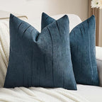 FUTEI Navy Blue Chenille Decorative Throw Pillow Covers 16x16 Inch Set of 2,Soft Embossed Striped Textured Cushion Case,Modern Home Decor for Couch Bed Living Room
