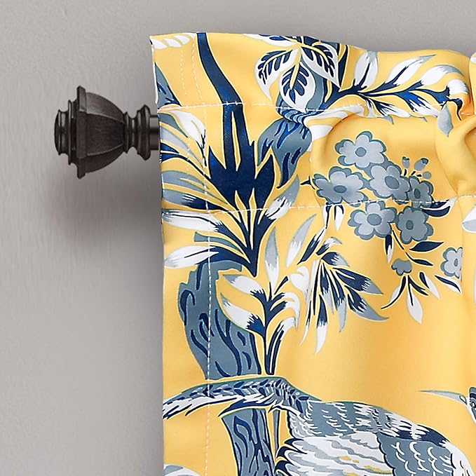 Lush Decor Dolores Light Filtering Valance Curtains Single, 52" W x 18" L Yellow - Valances for Windows - Vintage Valance Floral - Coquette Décor