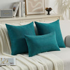 FUTEI Teal Chenille Throw Pillow Covers 24x24 Inch Set of 2,Soft Wide Chevron Textured European Pillow Shams,Farmhouse Home Decor for Couch Bed Living Room