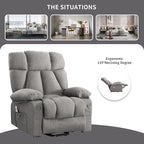 Oversized Power Lift Recliner Chair for Elderly, Big and Tall Lift Chair with Massage and Heat for Living Room, Fabric Electric Recliner Chairs with 4 Side Pockets, USB Charge Port,Grey