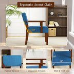 KOMFOTT Upholstered Accent Chair, Mid-Century Modern Armchair with Rubber Wood Frame, Linen Fabric Living Room Chair with Padded Seat & Backrest, Comfy Reading Chair for Bedroom, Waiting Room, Blue