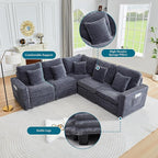Modern Corner Sofa Seat with 2 Pillows for Modular Sectional Couch for Living Room-Blue Grey