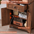 72in Tall Bookshelf 7 Tier Bookcase with Drawer and Barn Doors and Adjustable Shelves, Brown Farmhouse Book Shelf with Storage Cabinet, Wood Freestanding Display Bookshelves for Kitchen (4PCS)