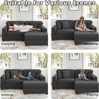 Modular Sectional Couches for Living Room, Modern Loveseat 2-Seater Sofa Couch with Ottoman, Upholstered Couches for Living Room Bedroom, Grey