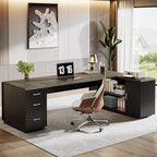 Tribesigns 85.8-Inch L-Shaped Executive Office Desk with File Drawers & Storage Cabinet, Professional Corner Computer Desk Extra Large Business Workstation with Adjustable Shelves (Gray&Black)