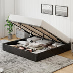 Lift Up Storage Bed Frame, King Size Wooden Platform Bed with Large Storage Underneath, No Box Spring Needed, Noise Free, Black