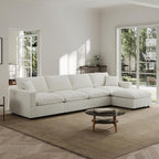 Modern Sectional Linen Couch for Living Room L-Shape Sofas,5 Seat Modular Cloud Sofas,Couches Cushion Covers Removable,Cozy Feather Down Sofa for Apartment Cream White