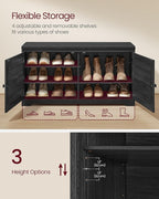 VASAGLE Shoe Storage Bench with Cushion, 3-Tier Entryway Bench with Padded Seat, Doors, Adjustable Shelves, 14 x 39.8 x 20.7 Inches, for Hallway, Bedroom, Charcoal Gray and Ink Black ULSB044B01