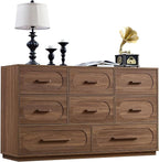 Modern 8 Drawer Dresser for Bedroom, 54" Wide Dressers & Chest of Drawers w/Solid Wood Handle, Wood Mid Century Closet Organizers and Storage Cabinet for Bedroom, Living Room, Hallway, Walnut