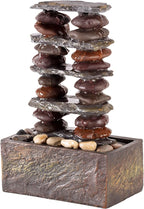 Alpine Corporation TT8002 Indoor/Outdoor Tabletop Stacked Rocks Eternity Fountain, Modern Rocks Tabletop Fountain 12", Brown