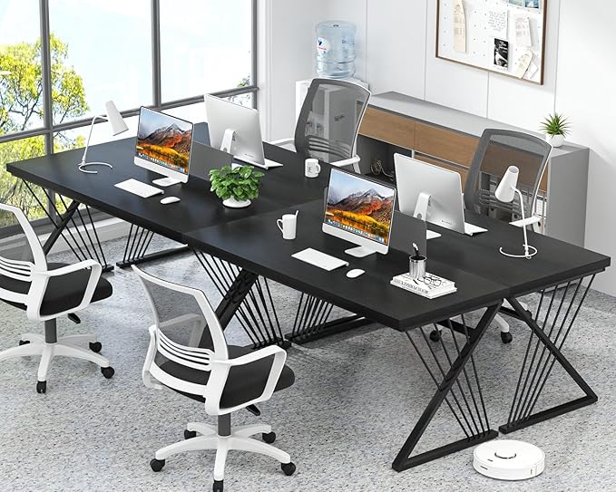 FOLUBAN Black Desk, Modern Wood and Metal Computer Desks for Home Office, Simple Writing Work PC Desk for Bedroom, Industrial Study Gaming Table for Living Room, 60 Inch