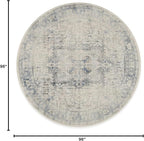 RUGGABLE Washable Vintage Area Rug – Kamran Blue Quartz 8 ft Round, Stain-Resistant, Non-Slip – Large Machine Washable Rugs for Living Room, Bedroom, Hallway, Entryway & Office–with Cushioned Pad