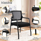 Office Guest Chairs No Wheels | Ergonomic Lumbar Support and Thicked Seats Cushion, Desk Chair with Adjustable Mesh Back for Waiting Room School Church Reception，Black 2PK