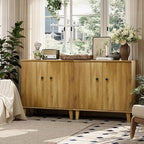 Modern Storage Cabinet 2 in 1 Buffet Storage with Wood Legs and Adjustable Shelf for Dinnig Room Living Room Entryway, Brown Oak