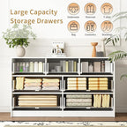 3-Piece Modern Bedroom Furniture Set, Wide 7-Drawer Dresser & 3-Drawer Nightstands Set of 2, Natural Wood Dresser and Nightstand Sets for Bedroom, Hallway, White