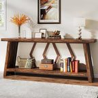 Tribesigns 70.86-Inch Farmhouse Console Table, Industrial Narrow Long Sofa Entryway Table with Storage, 2-Tier Wood Couch Foyer Accent Table for Living Room, Hallway, Entrance (Brown)
