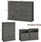 Farmhouse Dresser and Nightstand Sets, 4Pcs Bedroom Furniture Set, Nightstand Set of 2 & 55" Wide 9 Drawer and 44" Tall 5 Drawer Dresser with Large Drawers & Bar Handles, Grey