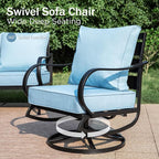 PHI VILLA 5 Piece Patio Furniture Set with 28" Firepit Table, 4 Outdoor 5.75" Cushioned Metal Frame Swivel Sofa Chairs & 28" Gas Firepit Table, Outside Furniture Set for Lawn Garden(Light Blue)