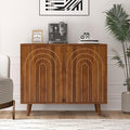Accent Cabinet with Carving Lines, Modern Buffet Sideboard with Adjustable Shelves, Decorative Storage Cabinets for Bedroom Living Room Kitchen Office and Hallway (Walnut, 1)