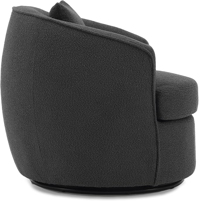 Swivel Accent Chair, Modern Upholstered Boucle Barrel Arm Chairs with Pillow for Living Room, 360 Degree Round Swivel Sherpa Armchair with Round Base for Bedroom Club (1, Dark Grey)