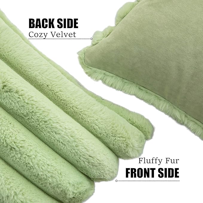 Neelvin Green Faux Fur Cozy Soft Striped Decorative Throw Pillow Covers 22x22 inch Set of 2,Velvet Pillowcase Cushion Case for Sofa Couch