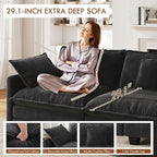 WorthFurni 111.4” Cloud Couch, Modular Sectional Sofa, Comfy Modern 3-Seater Couches with Pillows & Upholstered Deep Seat Cushion for Living Room Apartment Bedroom (Black)