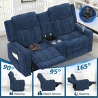 Loveseat Recliner Sofa, Manual Reclining Loveseat Sofa with Storage Console, Cup Holders, USB Ports, Modern Luxury Large Navy Blue Linen Recliner Couch for Living Room/RV