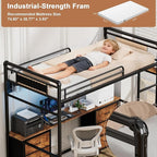 Loft Bed with Desk, Gaming Bunk Bed with Stairs, Twin Metal Loft Bed Heavy Duty Loft Beds for Adults, 6 Fabric Drawers, LED Lights & Charging Sation, No Noise & No Box Spring Needed, Black