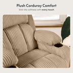 FLEXISPOT XL31 Power Lift Recliner Chair for Elderly, Electric Lift Chair with Massage & Heat, Corduroy Reclining Sofa w/Cup Holders, Side Pockets for Living Room Bedroom(Medium Size,Khaki)
