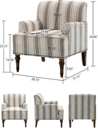 Accent Chair, Mid Century Modern Comfy Armchair for Living Room, Linen Fabric Single Sofa Lounge for Reading Bedroom Apartment Waiting Room with Wood Legs (Grey Stripe, Set of 1)
