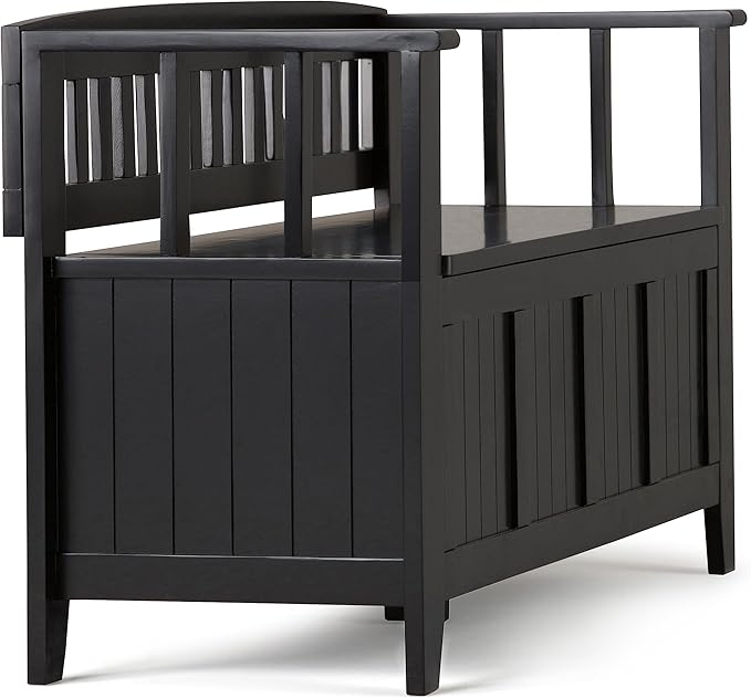 SIMPLIHOME Acadian Entryway Storage Bench - 48 inch Wide Solid Wood Hallway Seat in Black, Transitional Bench for Entryway or Living Room with Lift-Up Lid and Spacious Storage